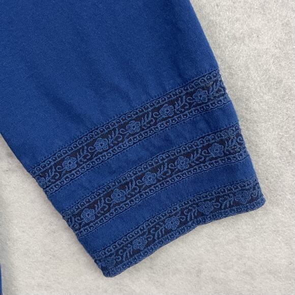 Chicos Top Womens 1 US Small Blue Shirt Embroidered 3/4 Sleeve Causal - Picture 8 of 12